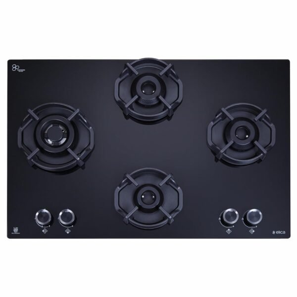 Elica Hob 4 Italian Burner Auto Ignition Glass Top With Direct Multi-Flame Brass Burner Gas Stove