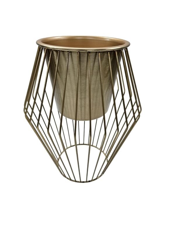 INDIAN DECORMART Metal Pot with Stand for Living Room Home Garden Balcony Gold Finish