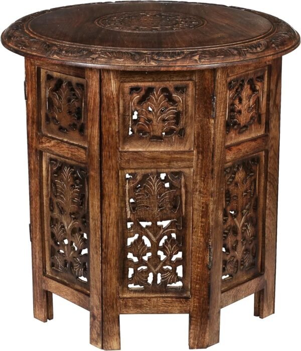 LEXABEST Mango Wood Round Hand Carved Accent Coffee Table