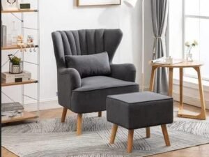 PHIRKCRAFT Wooden Wing Chair for Living Room, Arm Chair with Ottoman